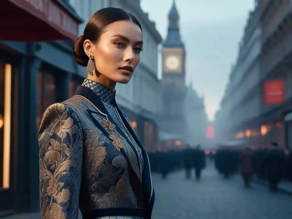 Moda de altura: Evolución elegante en 2021 Colaboraciones moda tall 2021: Modelo elegante con outfit vanguardista en ciudad vibrante