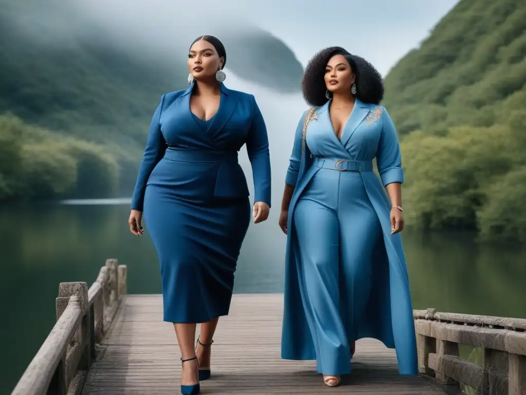 Desfile moda plussize: modelos altos y seguros en colección inclusiva Colaboraciones de moda para tallas altas con modelos seguras y elegantes en un entorno urbano contemporáneo