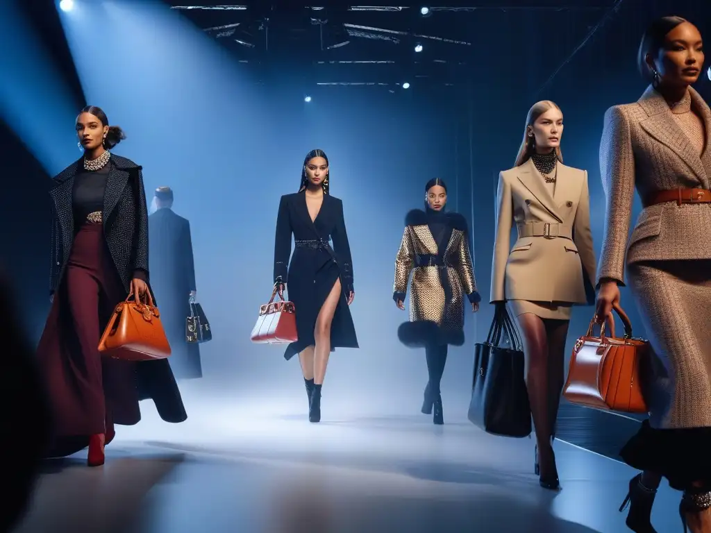 Desfile de moda: Exclusividad y diversidad en accesorios de lujo Una colección de accesorios de lujo en moda inclusiva deslumbra en la pasarela con diversidad y elegancia