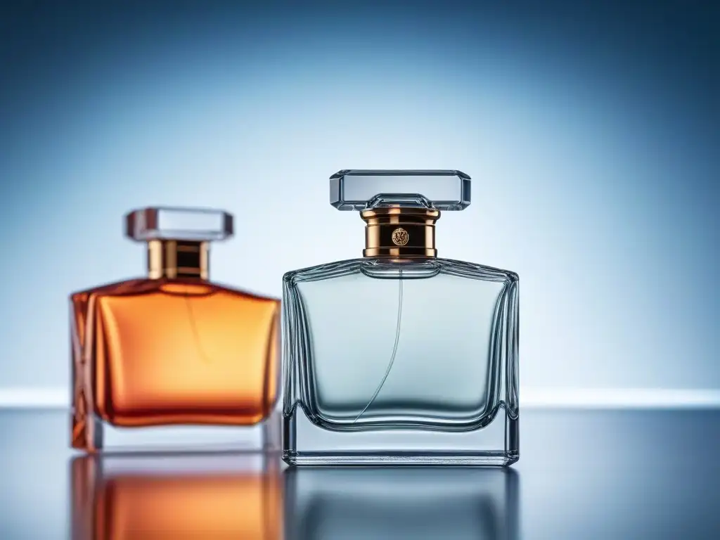 Espectacular exhibición de exquisitos perfumes de lujo Una colección exquisita de frascos de perfume de lujo, con detalles opulentos y colores vibrantes