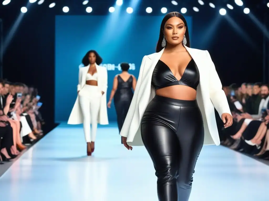Desfile inclusivo: diversidad y empoderamiento en la moda Una colección inclusiva desfila en una pasarela futurista, mostrando moda inclusiva para todos cuerpos
