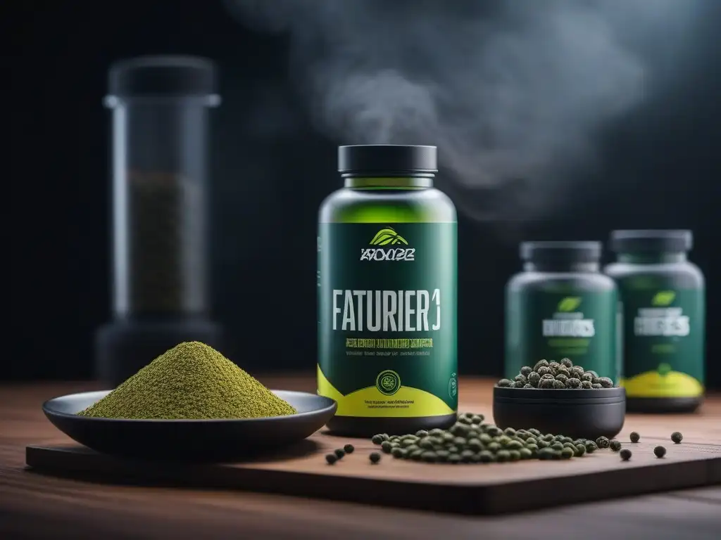 Quema grasa: energía y eficacia en collage moderno Un collage vibrante y moderno con quemadores de grasa efectivos, diversidad de ingredientes y personas activas en ejercicio
