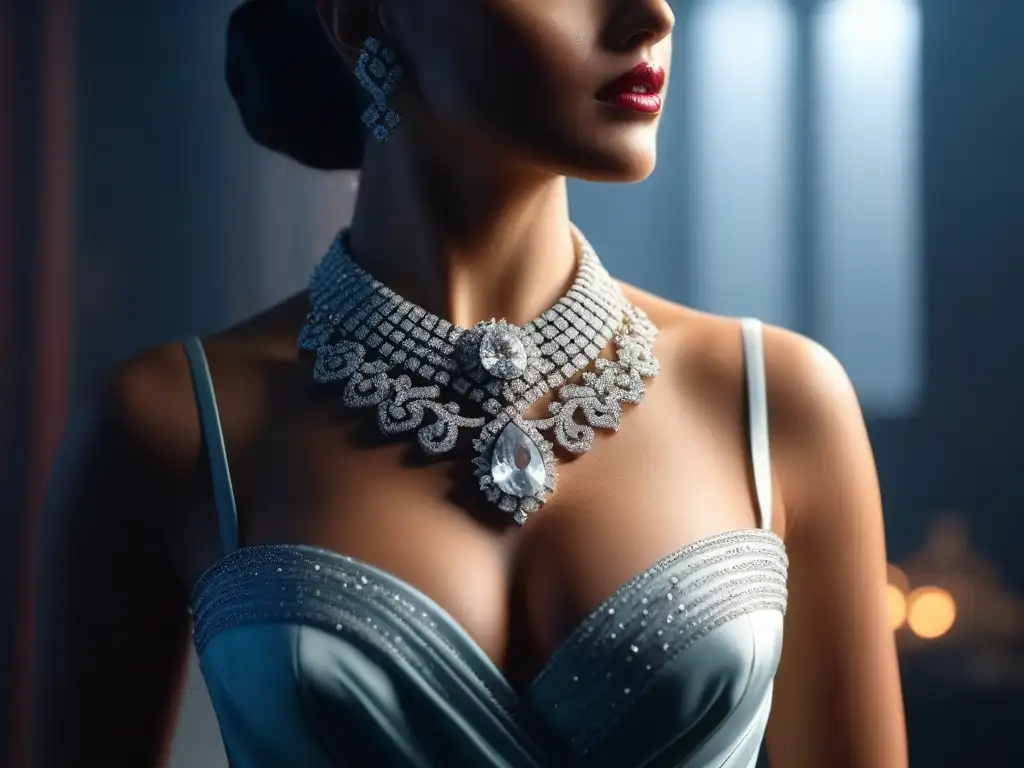 Collar de diamantes deslumbrante en maniquí: lujo y elegancia Collar de diamantes en maniquí, accesorios alta gama eventos especiales