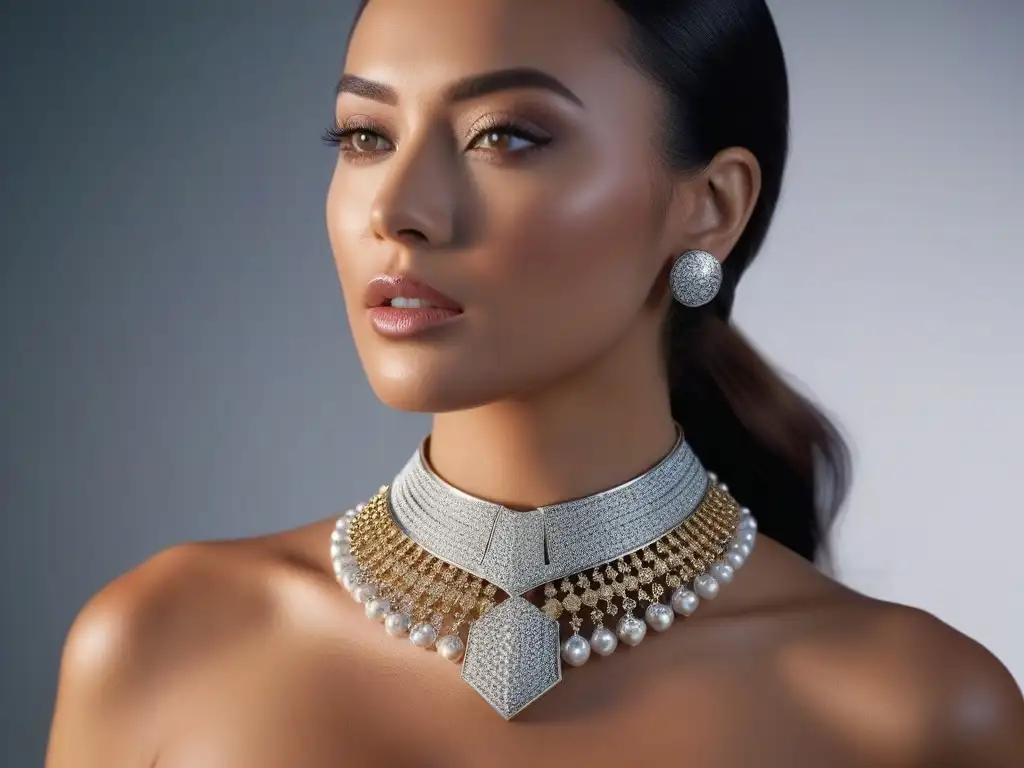 Collar de diseñador: lujo y modernidad en radiante modelo Un collar de diseñador para todos: radiante modelo con collar moderno que realza su elegancia