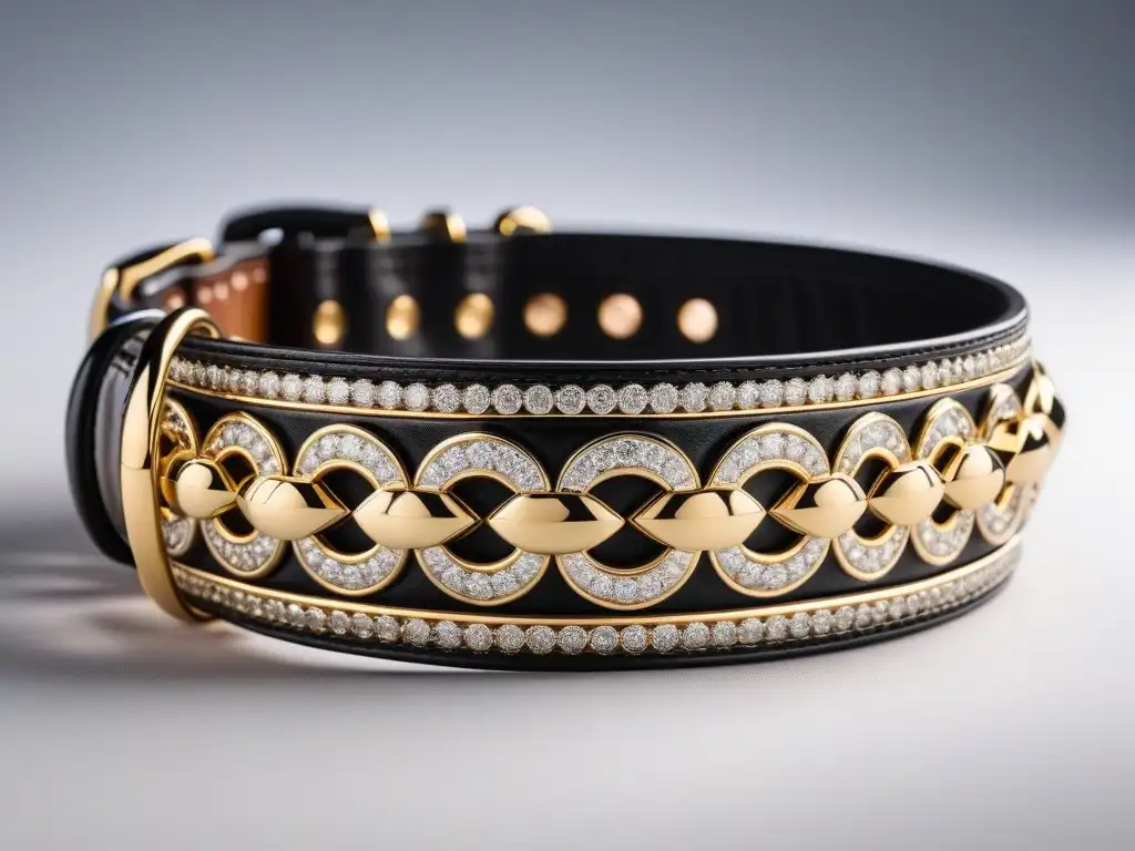 Collar de lujo para mascotas: diseño y elegancia en oro y diamantes Collar de lujo para mascotas con detalles de oro y diamantes
