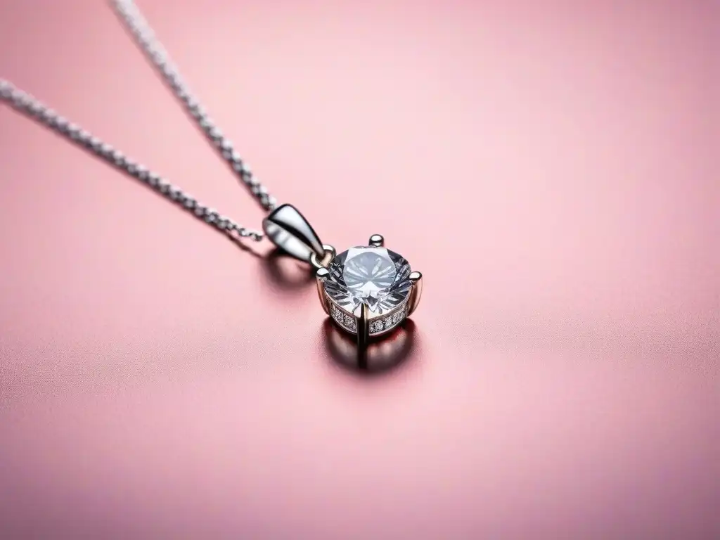Collar de plata con diamante en fondo rosa Collar de plata con diamante en un fondo rosa, ideal para mujeres petite modernas