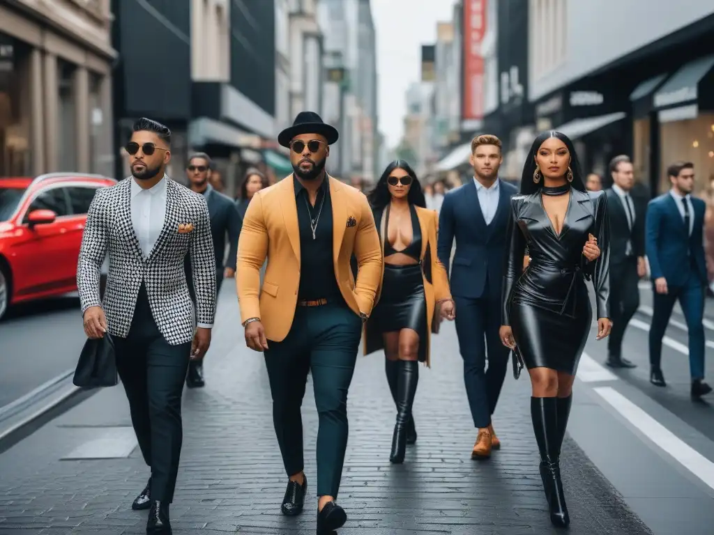 Diversidad y estilo en las calles de Melbourne Una colorida muestra de moda inclusiva en Melbourne, con personas de cuerpos diversos y estilos únicos caminando por la calle con confianza