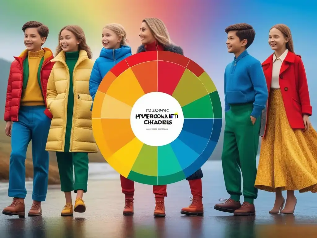 Rueda de colores: efectos psicológicos en niños Colorida rueda de colores y niños felices con prendas en tonos psicológicos