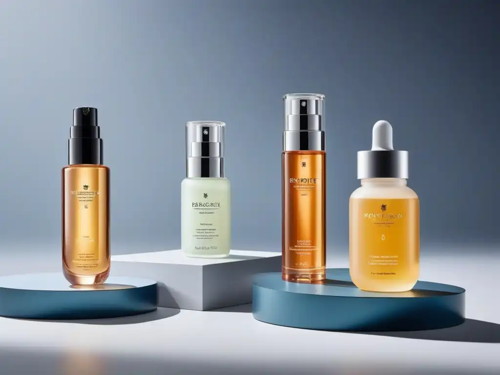 Productos de belleza premium: lujo y sofisticación en cada detalle Una composición sofisticada de productos de belleza de alta gama con ingredientes premium
