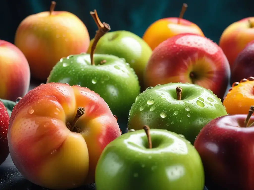 Exquisita variedad de frutas y verduras frescas en cocina moderna Una composición visual de frutas y verduras coloridas, frescas y vibrantes en una cocina moderna