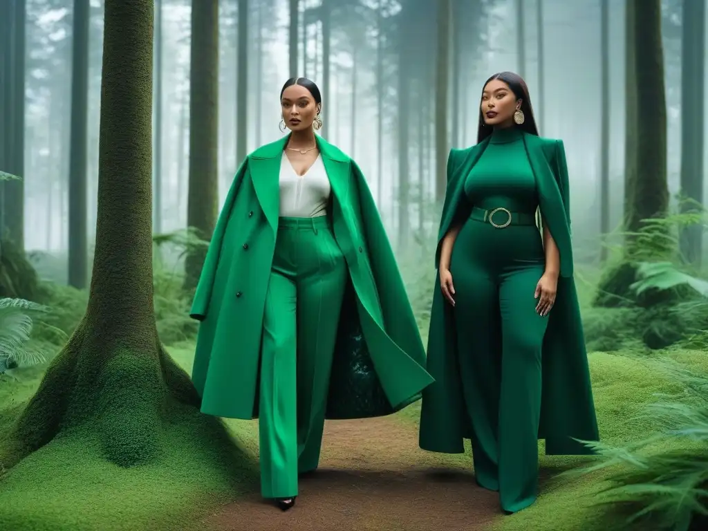 Moda sostenible para todos: diversidad y estilo en armonía Una comunidad diversa y segura modela moda sostenible en un bosque verde