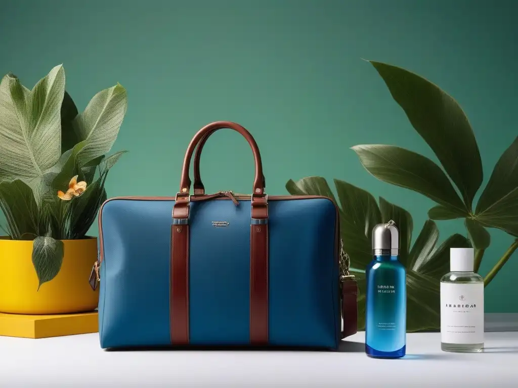Accesorios de viaje ecofriendly: lujo y sostenibilidad Conjunto de accesorios de viaje sostenibles con diseño lujoso y colores variados, en armonía con la naturaleza