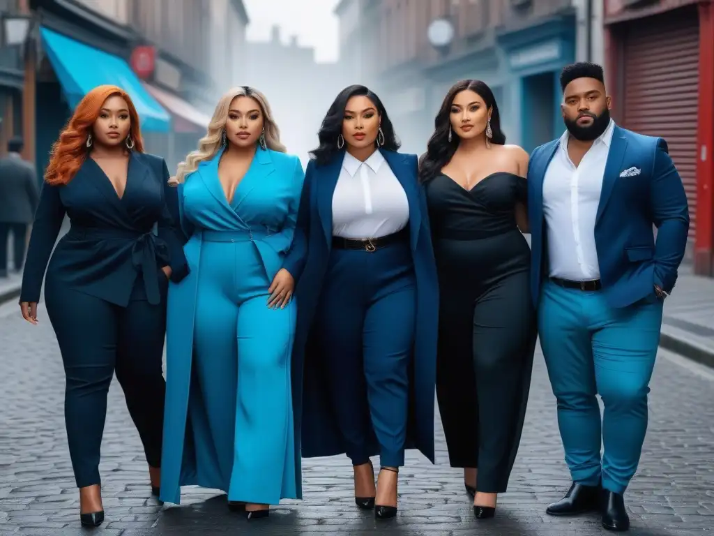 Moda plus size: diversidad y empoderamiento urbano Consejos moda plus size ajuste: Grupo diverso de personas seguras y elegantes en la ciudad