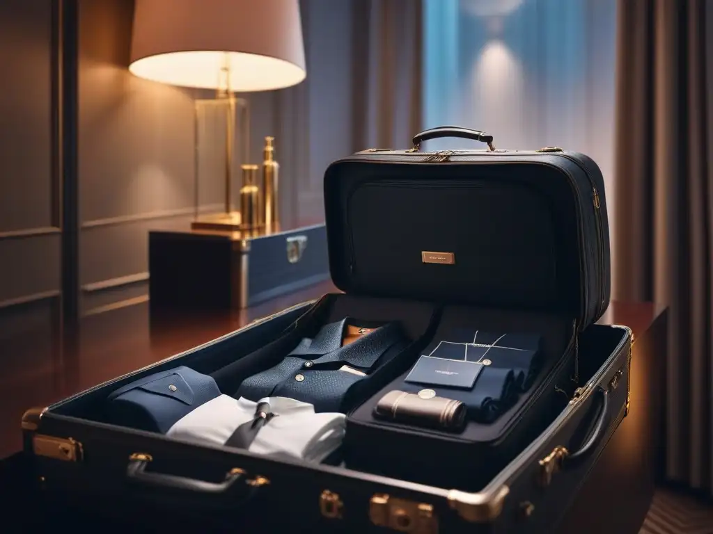 Equipaje de lujo: elegancia y organización Consejos para viajar con equipaje: Conjunto de maletas modernas y lujosas, organizadas y elegantes en una habitación de hotel chic