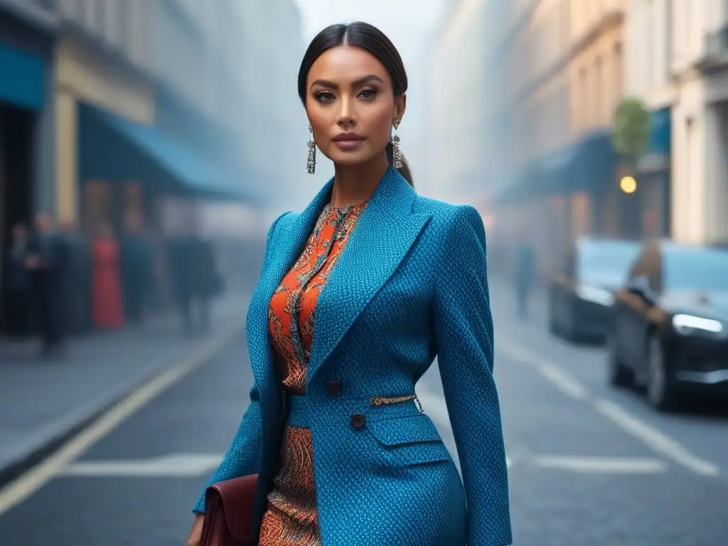Mujer petite combinando estampados con estilo en la ciudad Consejos para combinar estampados en figura petite: mujer elegante caminando con estilo por la ciudad