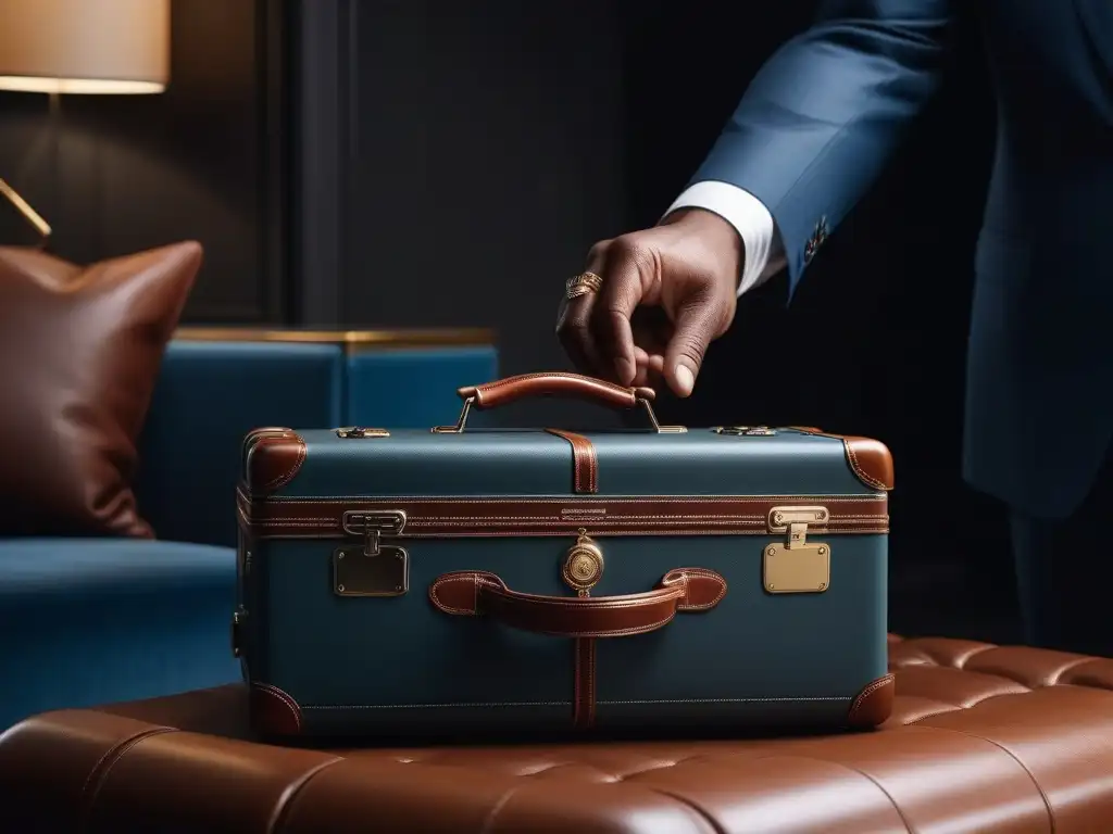 Maletas de lujo y accesorios de viaje sofisticados en una tienda elegante Consejos para viajar ligero con estilo: Maletas de lujo en una tienda de accesorios de viaje sofisticada y elegante