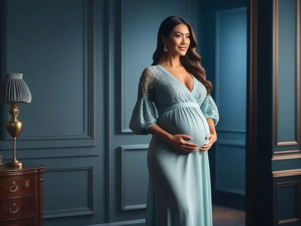 Estilo y elegancia: moda maternidad chic y confortable Consejos para adaptar la ropa de embarazo con estilo y elegancia, reflejados en una mujer embarazada sonriente frente al espejo