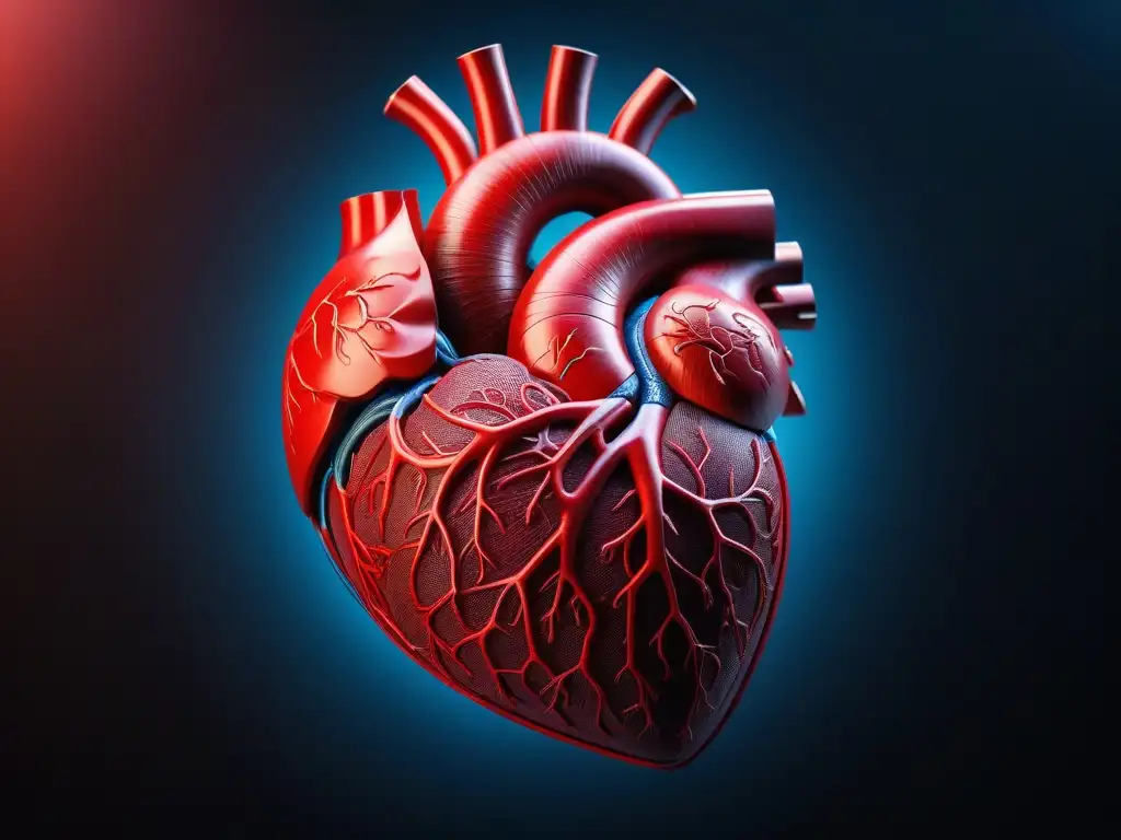 Corazón saludable en detalle: red vascular impresionante Un corazón vibrante rodeado de vasos sanguíneos, destacando la belleza y función del sistema cardiovascular