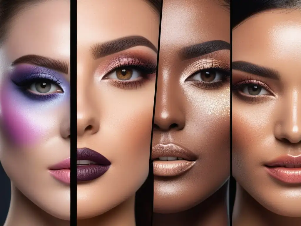 Maquillaje: Diversidad de tonos de correctores para pieles únicas Guía corrector ideal tipos piel: Mujeres aplicando correctores en rostros con diferentes tonos de piel y necesidades, detalle y diversidad