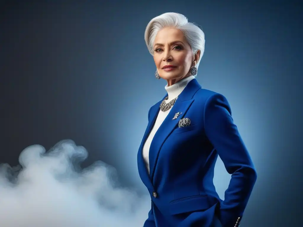 Estilo atemporal: Mujer senior radiante en traje elegante y moderno Moda senior para todos cuerpos: Mujer elegante con traje de color llamativo, joyas y tacones, irradiando confianza y sofisticación