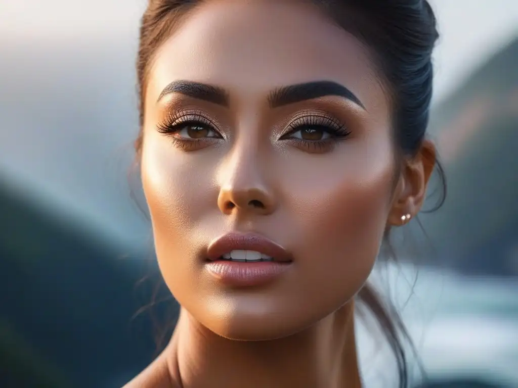 Piel radiante sin imperfecciones, natural y luminosa Un cutis radiante y perfecto, sin imperfecciones visibles, muestra la belleza natural de una piel sana y luminosa