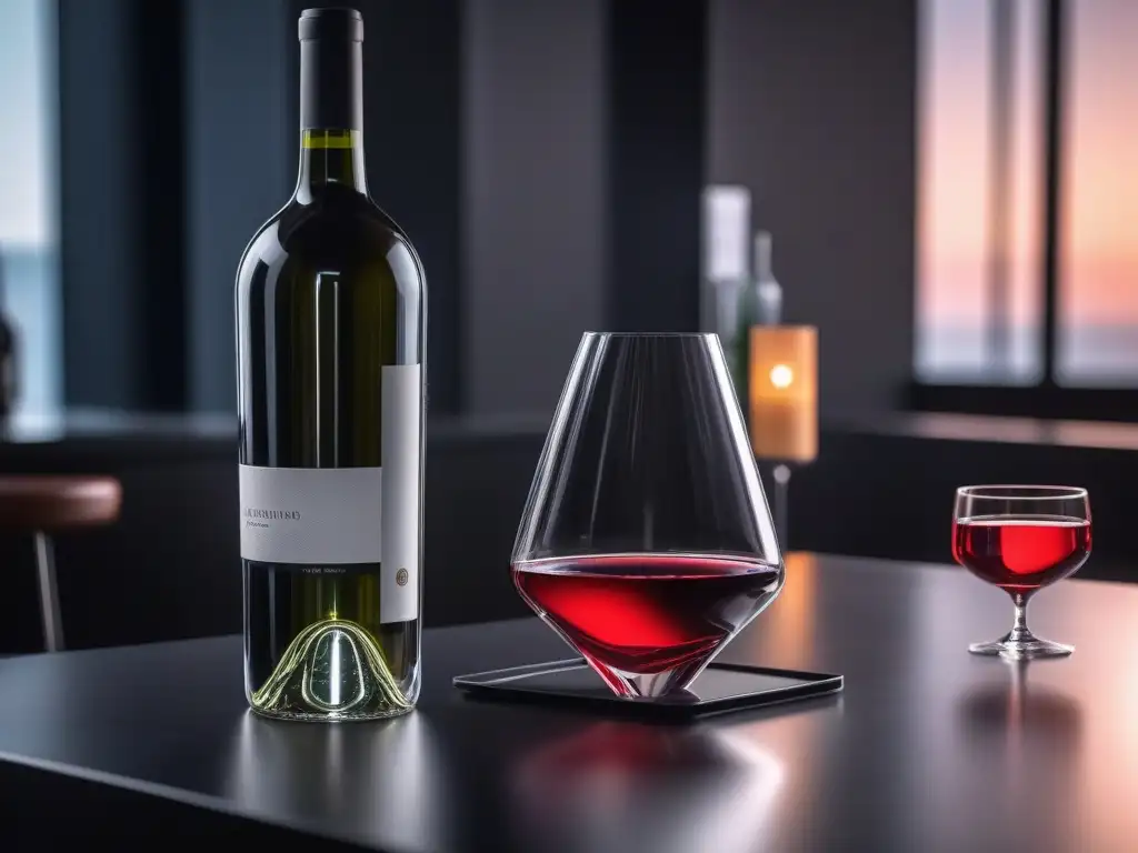 Decantador de vino inteligente: lujo y tecnología en 8k Un decantador de vino inteligente y moderno iluminado por luces LED en una mesa futurista