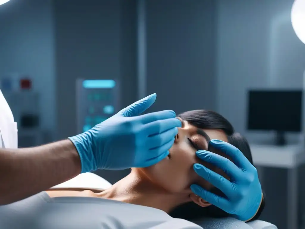 Tratamiento de microneedling: manos expertas en acción Un dermatólogo realiza tratamiento microneedling en pacientes con distintos tipos de piel, en un ambiente clínico moderno y profesional
