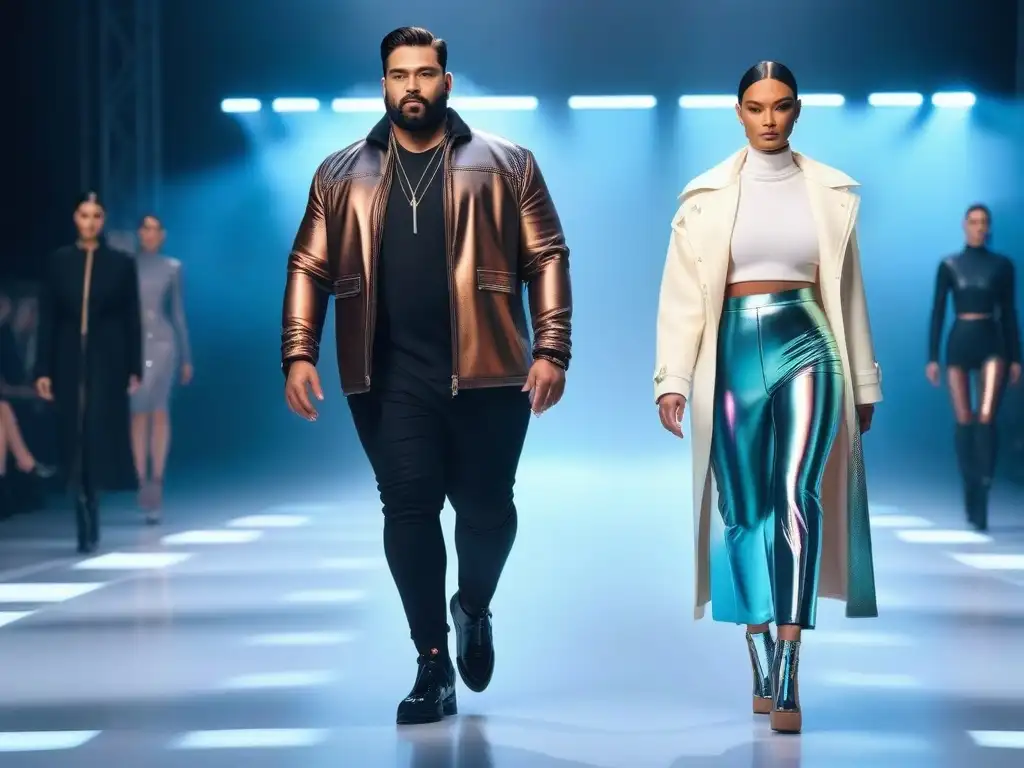 Pasarela digital inclusiva: diversidad y empoderamiento en la moda Desfile digital con modelos diversos en ropa inclusiva