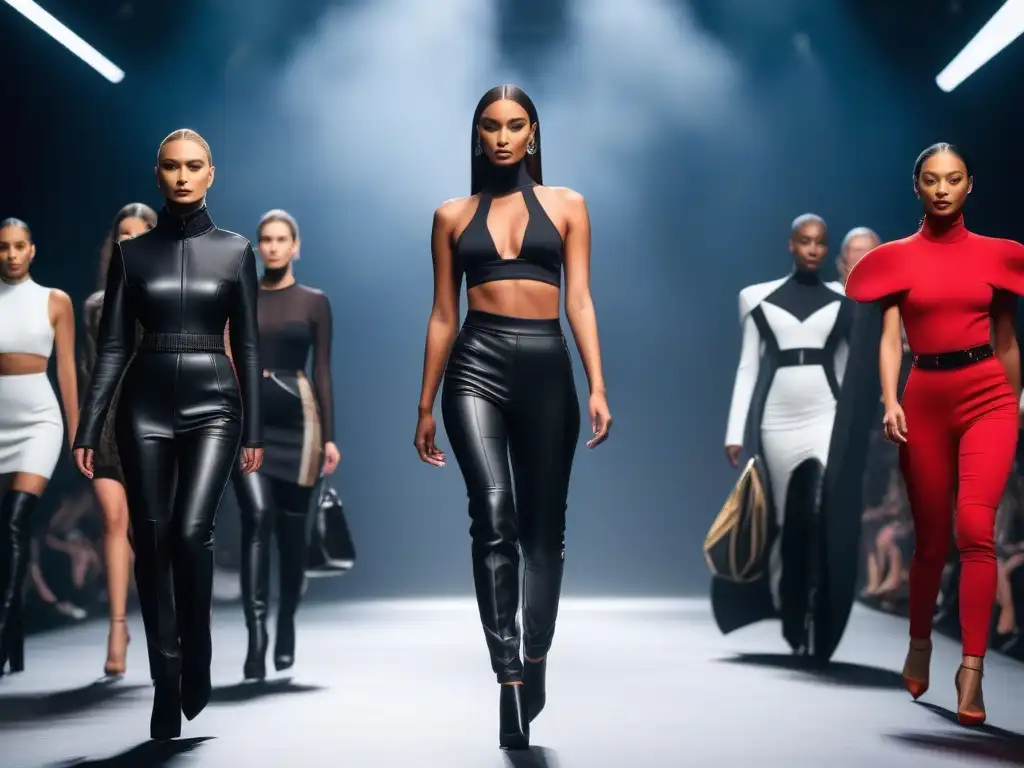 Desfile futurista de moda adaptativa: inclusivo e innovador Desfile de diseñadores de moda adaptativa diversidad en pasarela futurista, modelos únicos con estilos innovadores