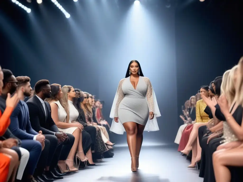 Desfile de moda inclusivo con celebridades de distintos cuerpos y etnias Un desfile de famosos diversos en la moda inclusiva para todos los cuerpos, irradiando confianza y estilo en la pasarela