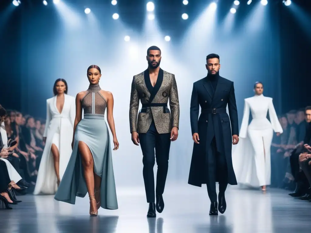 Desfile de moda inclusivo: diseño adaptativo en pasarela futurista Desfile futurista de diseñadores de moda adaptativa diversidad en una pasarela, modelos con diversas habilidades mostrando confianza