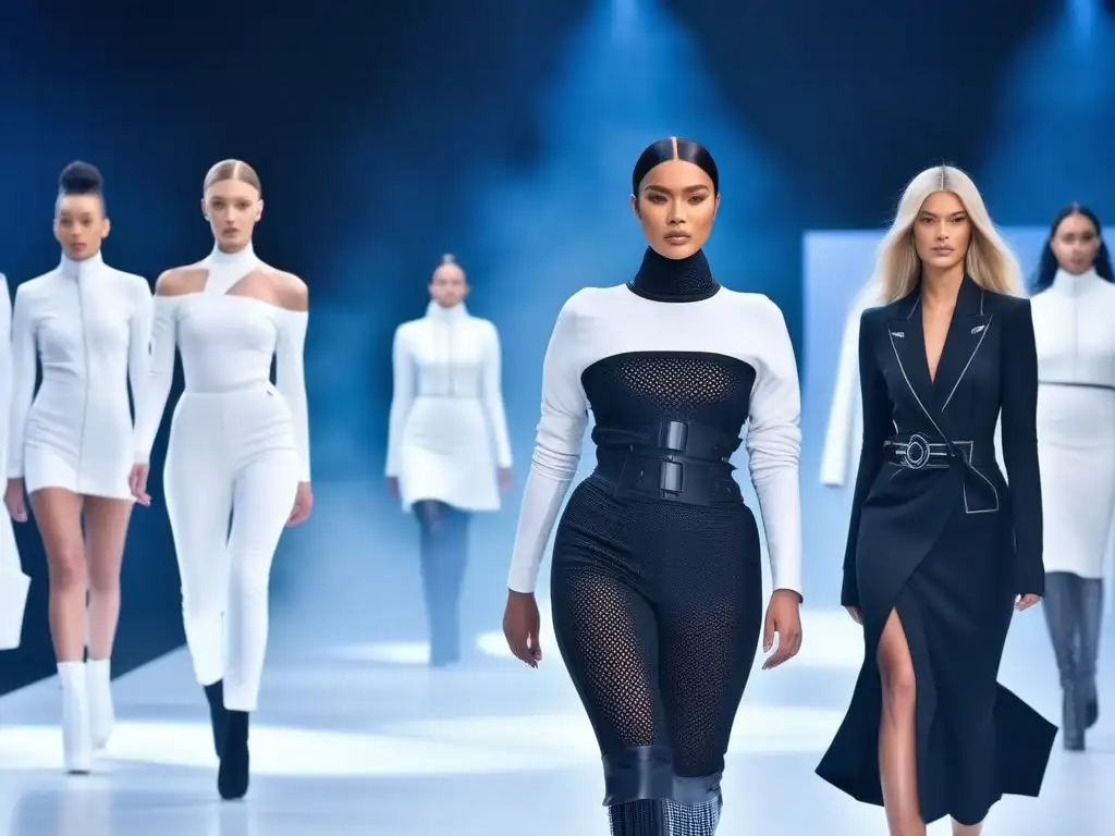 Moda adaptativa: Desfile futurista de diversidad y estilo Desfile futurista de moda adaptativa para todos cuerpos, con prendas innovadoras y diversidad de modelos