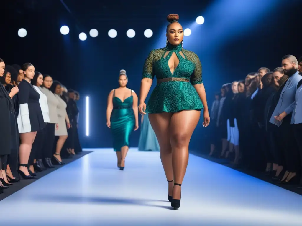 Desfile futurista de moda adaptativa: inclusión y tecnología Un desfile futurista de moda adaptativa para todas tallas, donde la diversidad brilla con estilo y confianza