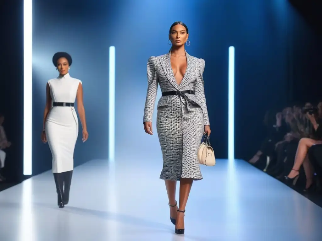 Desfile de famosos con moda adaptativa innovadora Un desfile futurista de moda adaptativa con celebridades, destacando la visibilidad y empoderamiento en la industria