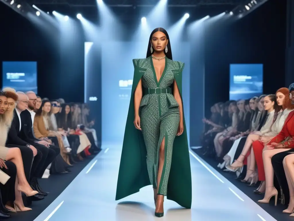 Desfile de Moda Inclusivo: Diseños Adaptativos en Pasarela Futurista Desfile futurista de moda adaptativa para todos con modelos diversos y espectadores emocionados