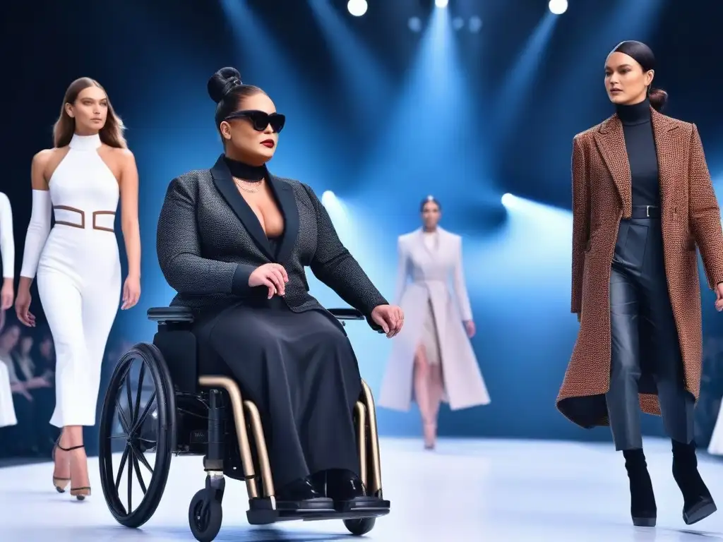 Desfile futurista de moda adaptativa inclusiva y diversa en la pasarela