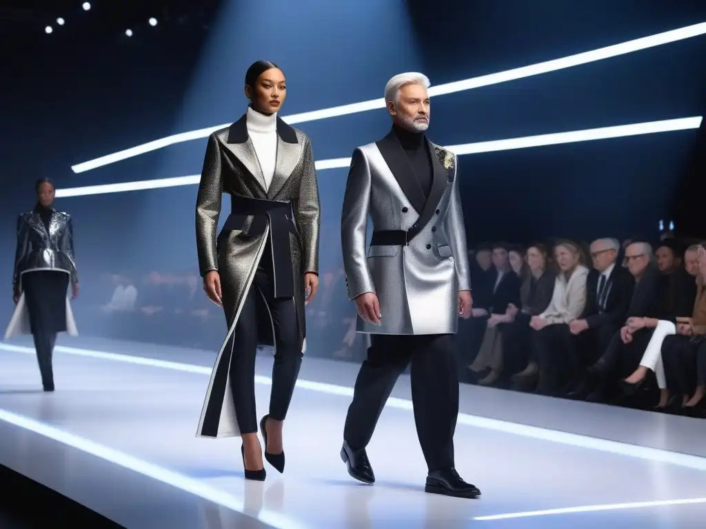 Desfile de moda adaptativa futurista con diversidad de personas Un desfile futurista de moda adaptativa para todos, con diseños innovadores y personas de todas las edades y habilidades desfilando con confianza