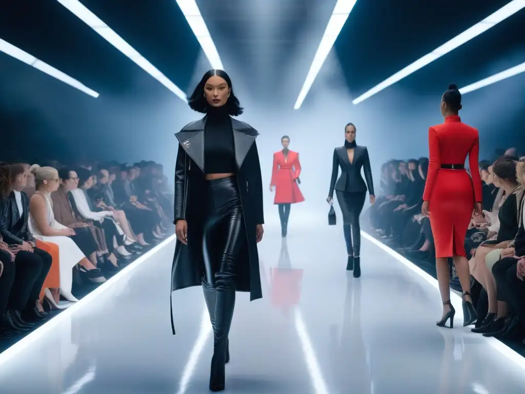 Desfile de moda inclusiva con influencia pop en alta resolución Un desfile futurista de moda adaptativa influenciada por cultura, con modelos desfilando con prendas vanguardistas y funcionales