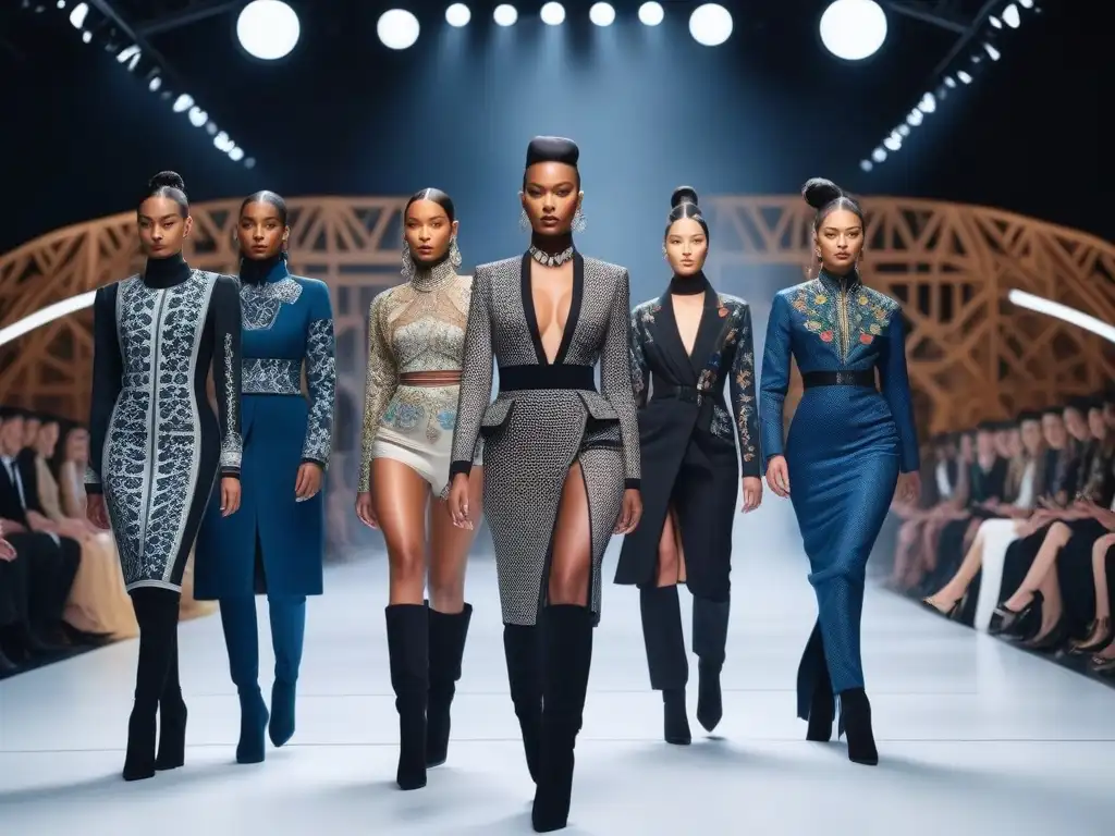 Desfile de moda multicultural: Fusión de tradición y vanguardia Desfile futurista con moda cultural