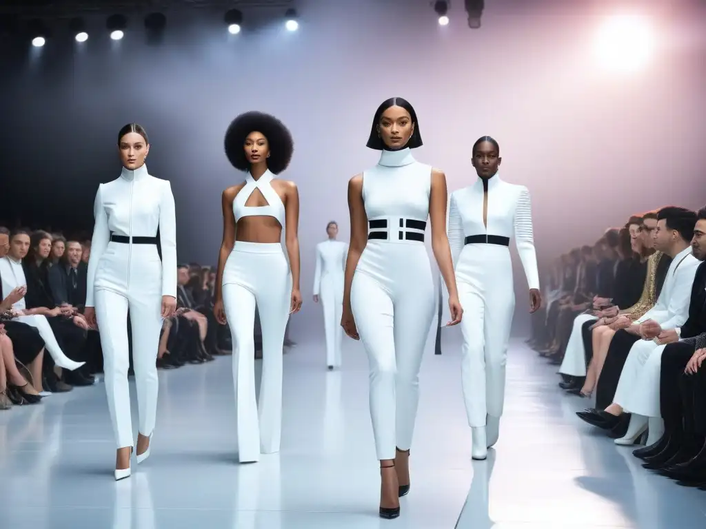 Desfile futurista de moda inclusiva con tejidos innovadores 3D y modelos diversos