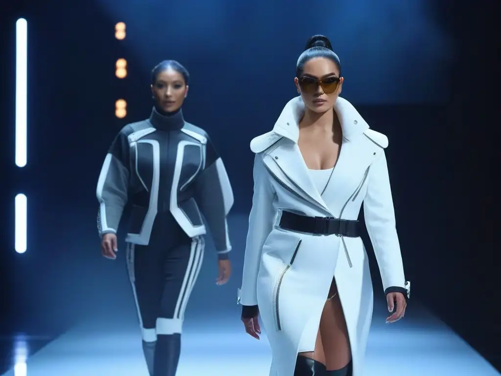 Moda inclusiva: desfile futurista con diversidad de modelos Desfile futurista de moda inclusiva con innovaciones tecnológicas