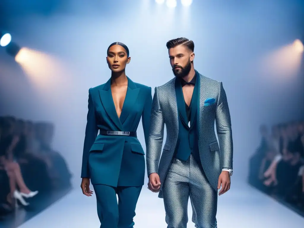 Desfile inclusivo: moda adaptativa y diversidad en la pasarela futurista Un desfile futurista de moda inclusiva para todos cuerpos, donde modelos diversos exhiben confianza y estilo en una pasarela vibrante y moderna