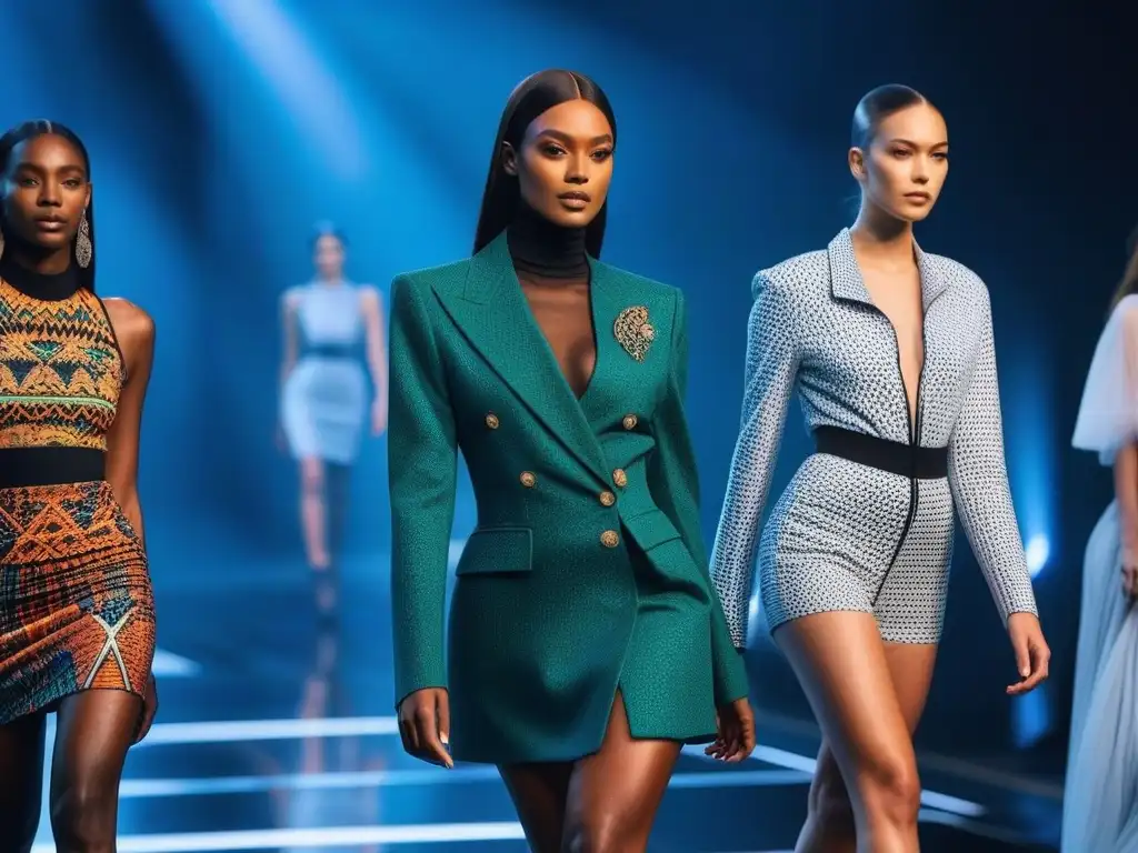 Desfile futurista: moda inclusiva y empoderadora Un desfile futurista de moda inclusiva para todos cuerpos, donde la diversidad y la innovación brillan en la pasarela