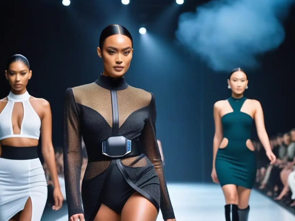 Desfile futurista: moda tecnológica e inclusiva Desfile futurista de moda inclusiva para todos cuerpos con tecnología avanzada