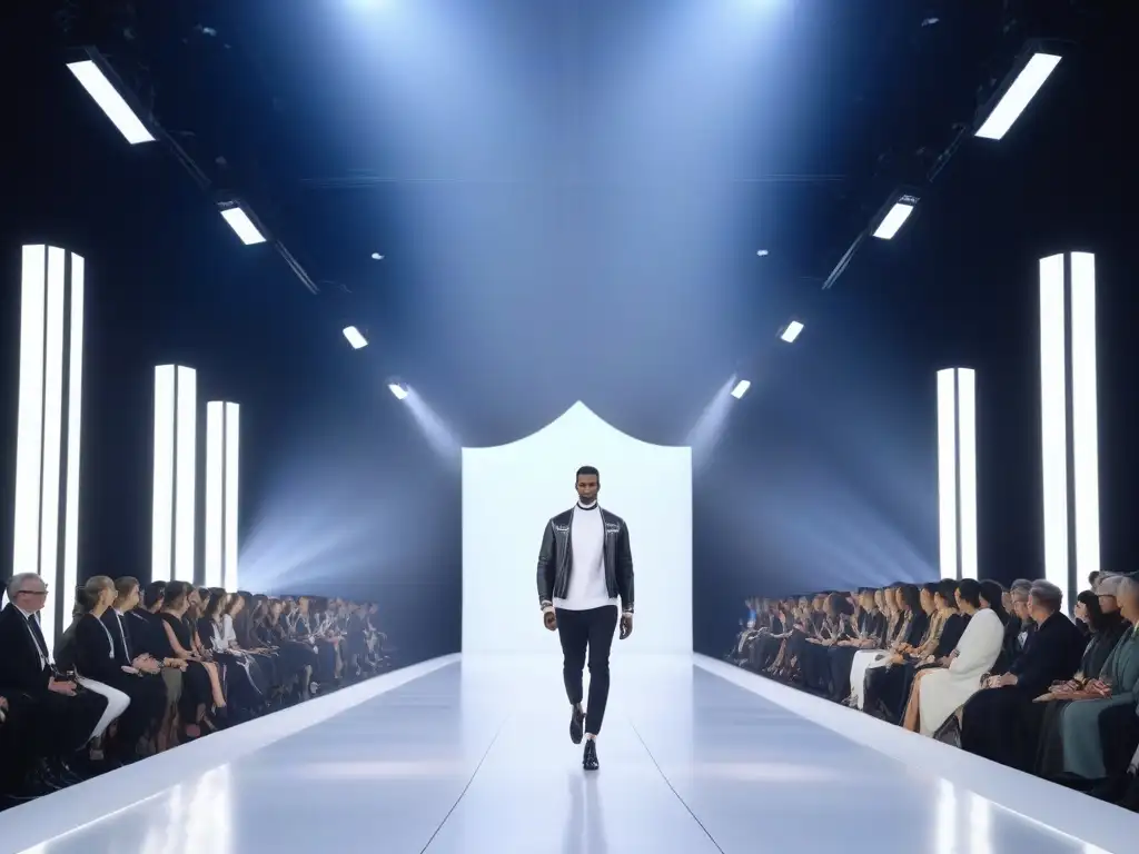 Desfile futurista: moda inclusiva con tecnología de vanguardia Un desfile futurista de moda inclusiva y wearables premium, donde la tecnología y la elegancia se fusionan en la pasarela