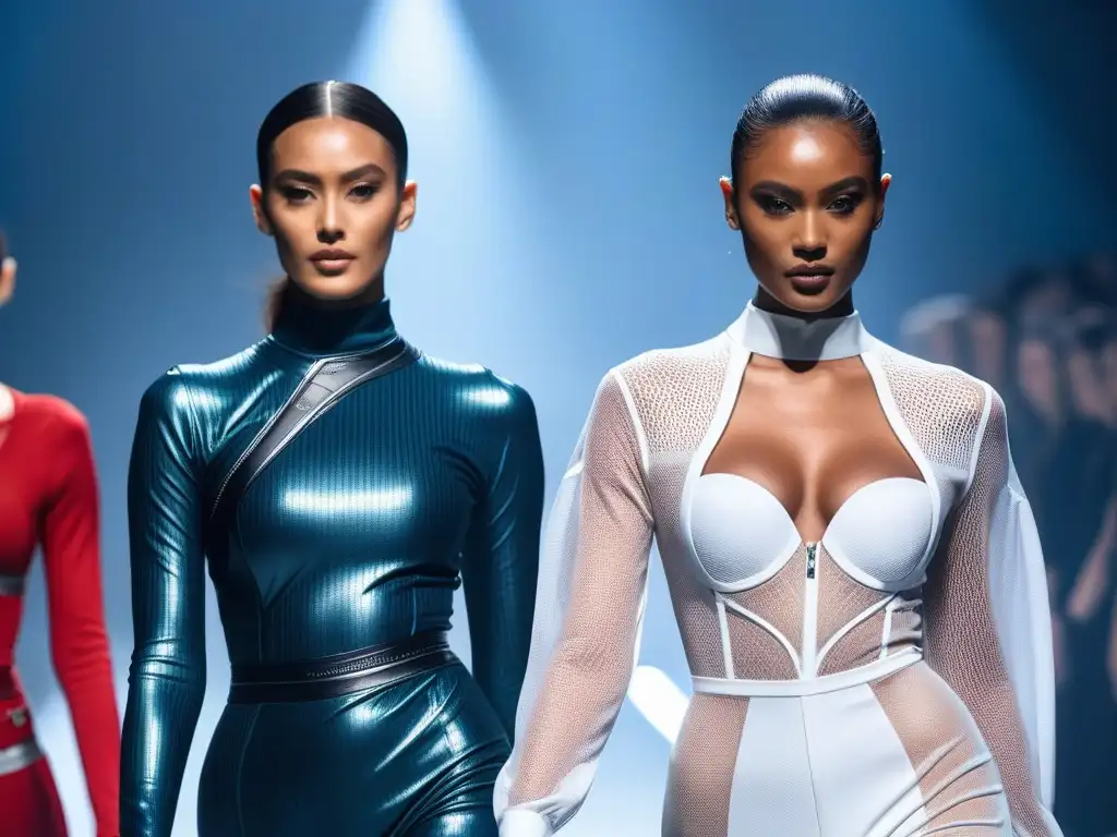 Desfile de moda tech inclusiva con modelos diversos Desfile futurista de moda inclusiva para todos los cuerpos, modelos con tecnología vestible