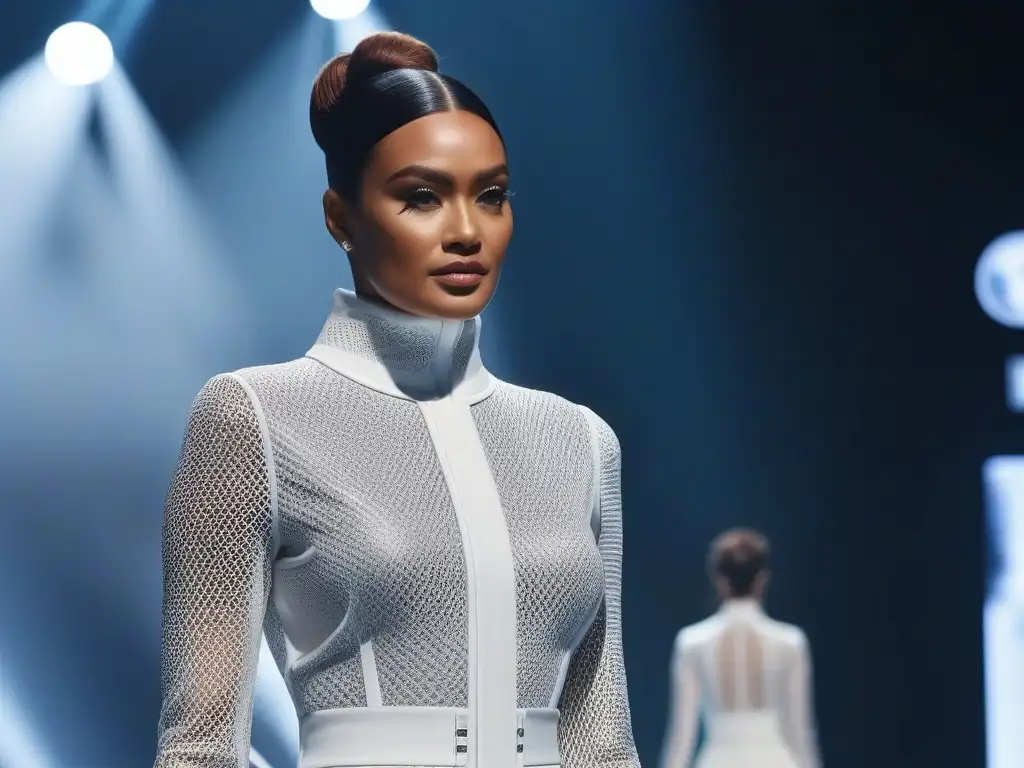 Moda inclusiva: Innovación y accesibilidad en la pasarela futurista Desfile futurista de moda inclusiva con modelos discapacitados, tecnología textil avanzada y mensajes de empoderamiento
