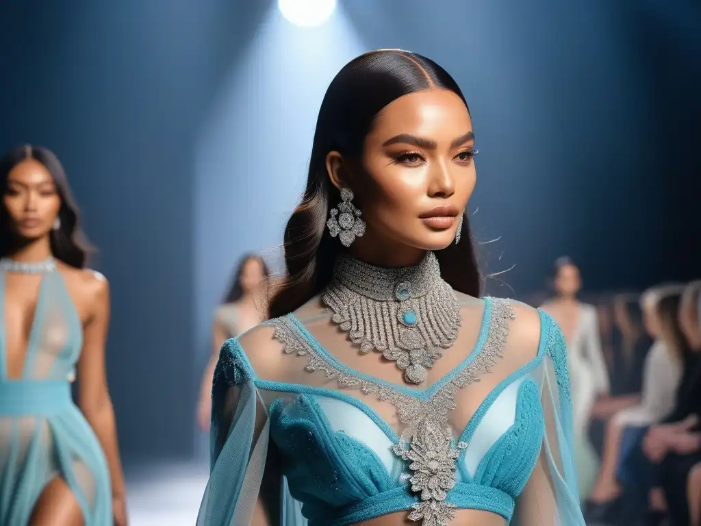 Desfile inclusivo: moda vanguardista celebra la diversidad Desfile futurista de moda inclusiva para todos cuerpos, con modelos diversos y público emocionado aplaudiendo la diversidad