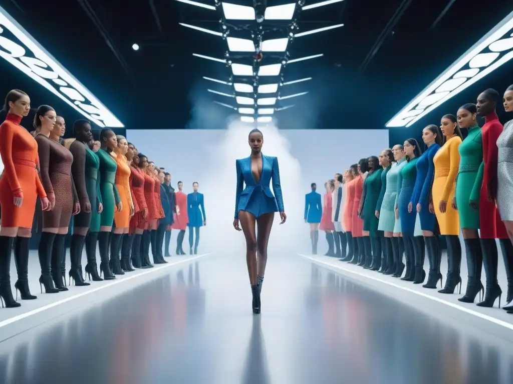 Desfile futurista de moda inclusiva en 3D con modelos diversos Desfile futurista de moda inclusiva para todos los cuerpos en alta resolución 8k