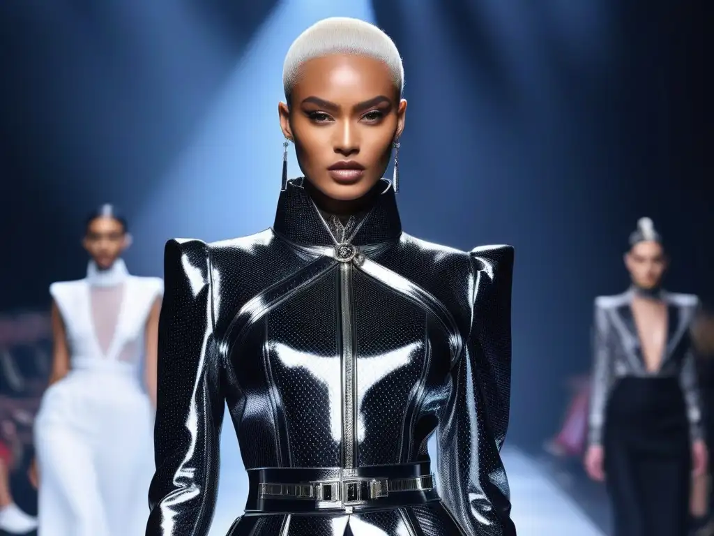 Desfile futurista: moda inclusiva y empoderada Desfile futurista con moda incluyente y empoderamiento de género, reflejando la belleza de la diversidad